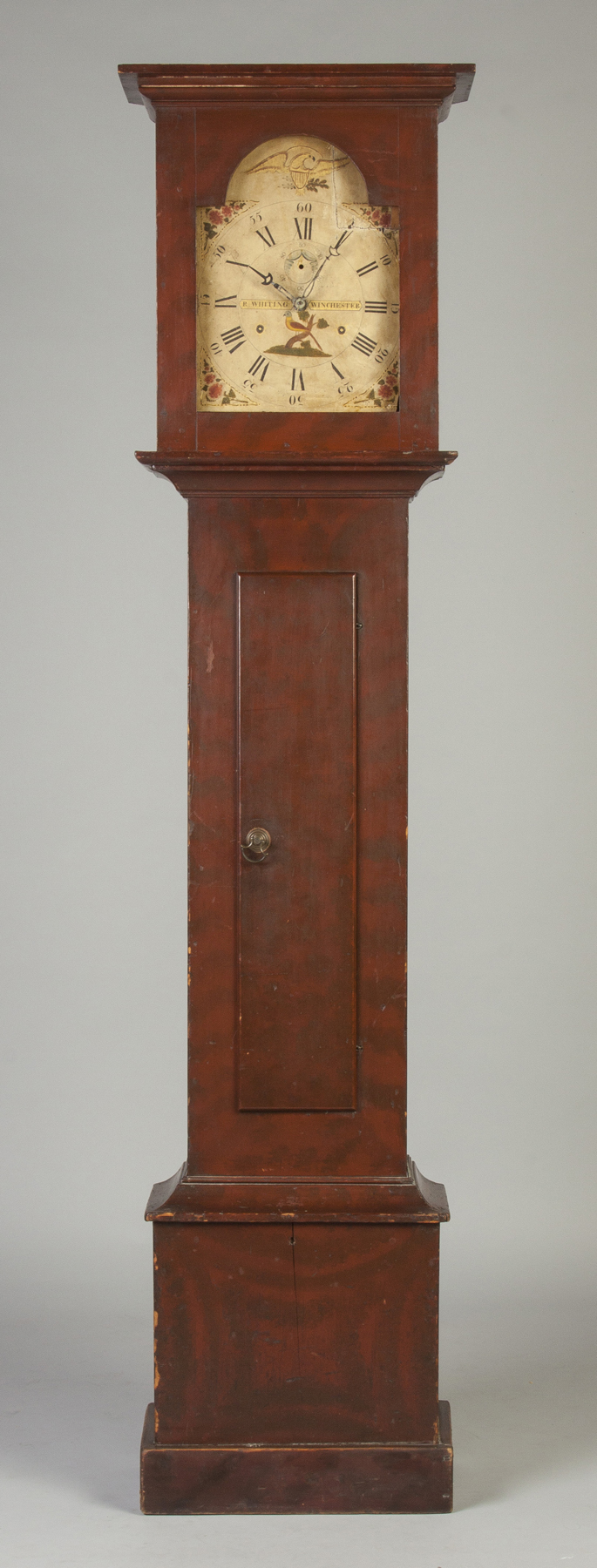 Appraisal: Riley Whiting Winchester CT Tall Case Clock Paint decorated pine