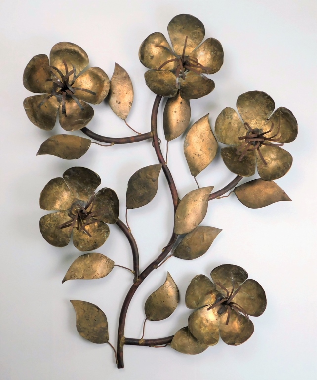 Appraisal: CURTIS JERE STYLE BRASS FLOWER WALL SCULPTURE United States th