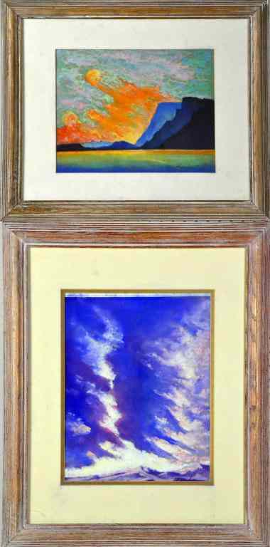 Appraisal: Bigelow Pastel DrawingsDepicting mountains and a firey sunset ''H X