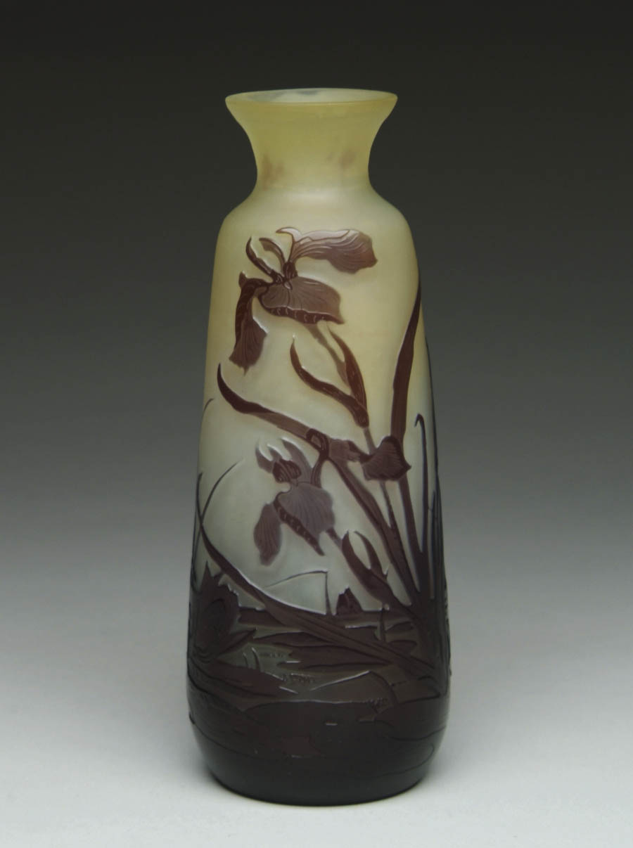 Appraisal: GALL FRENCH CAMEO VASE Lavender water lily decoration on amber