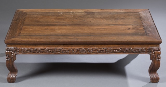 Appraisal: th th c Zitan Kang Table Kangzhuo Rectangular paneled top