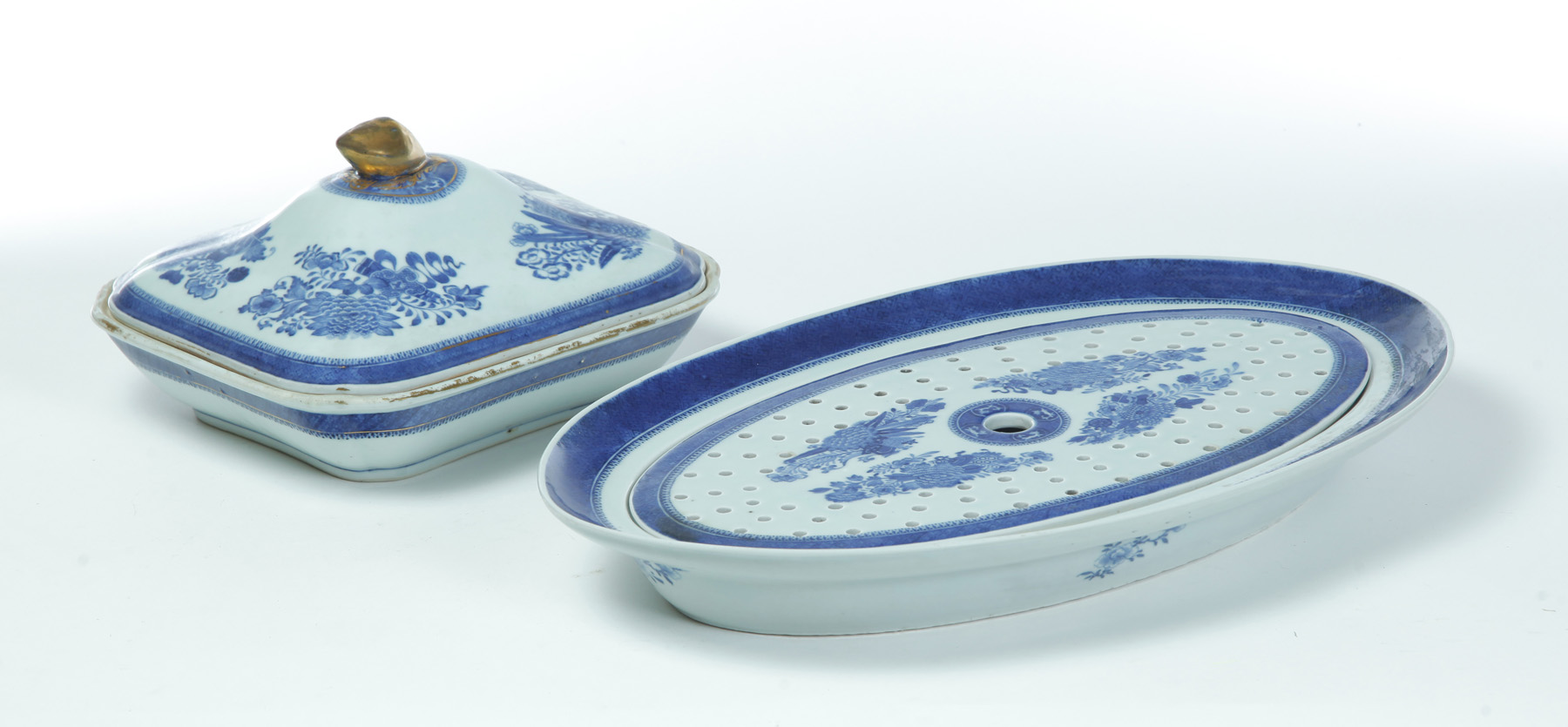 Appraisal: BLUE FITZHUGH COVERED VEGETABLE AND PLATTER WITH INSERT China th