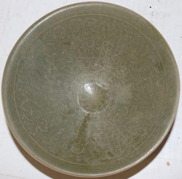 Appraisal: CELADON BOWL POSSIBLY MING WAN-LI TH CENTURY DECORATED WITH BUDDHA