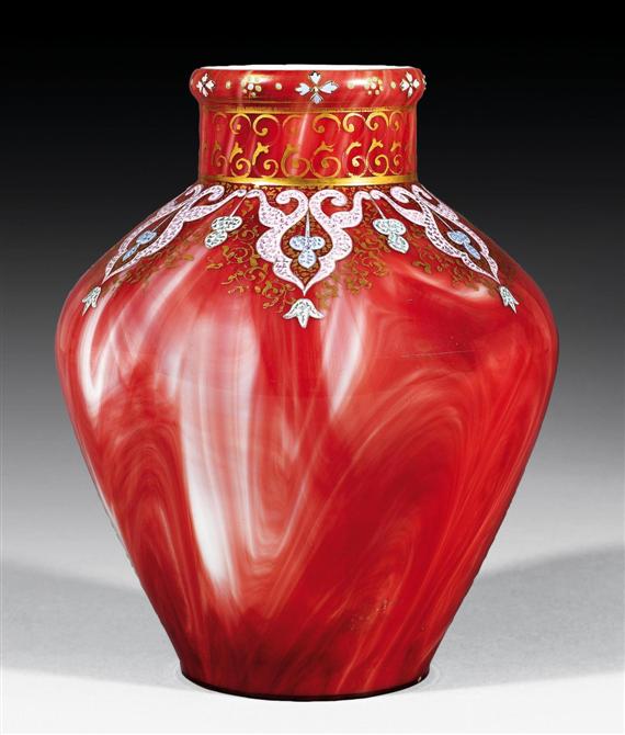 Appraisal: LOETZ attributed to VASE circa Enamelled clear glass with red