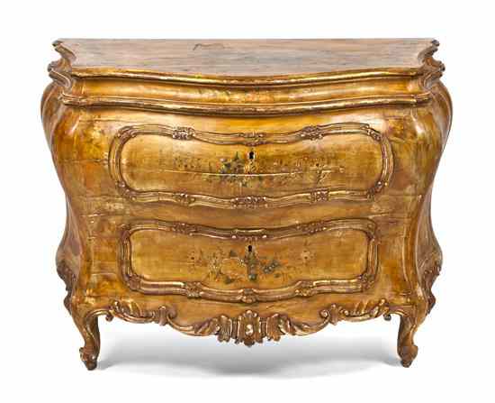 Appraisal: A Venetian Gilt and Polychrome Decorated Commode having a serpentine