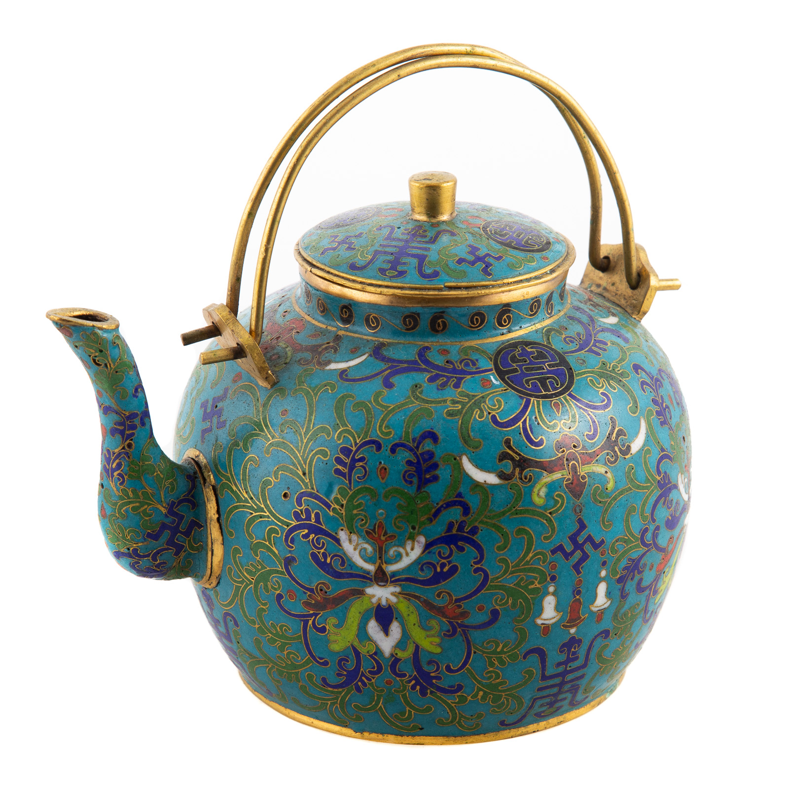 Appraisal: CHINESE CLOISONNE ENAMEL TEAPOT th century globular teapot with foliate