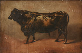 Appraisal: Vintage prize bull portrait oil on canvas x signed M