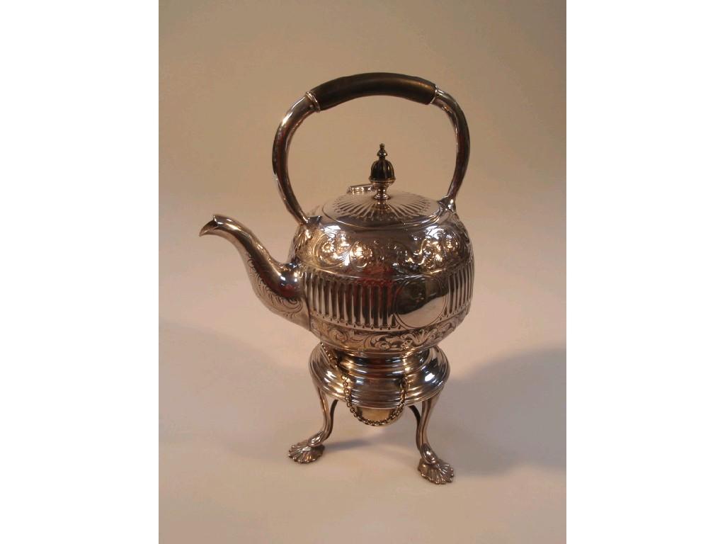 Appraisal: A late Victorian silver plated tea kettle on spirit burner