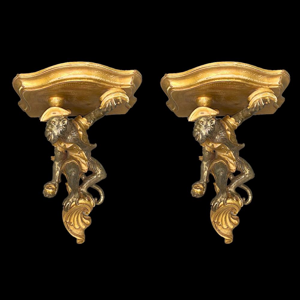 Appraisal: Pair Monkey Brackets Pair of Vintage Italian Gilt Wood Monkey