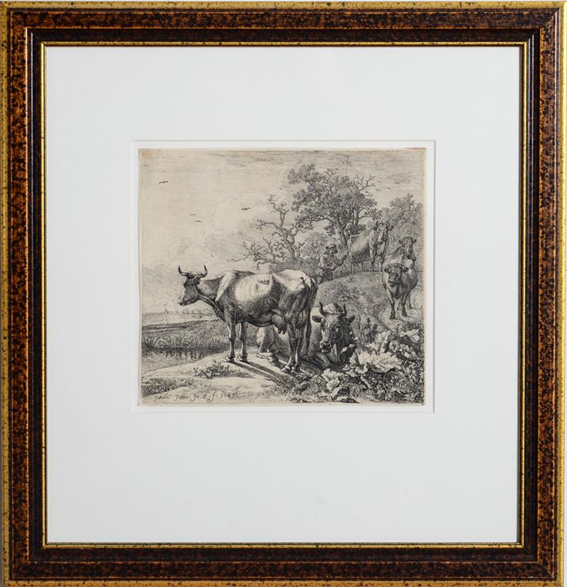 Appraisal: PAULUS POTTER - LES VACHES Etching on paper with thin