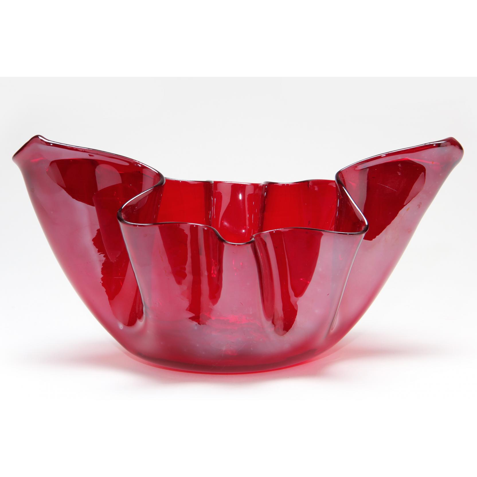 Appraisal: Paolo Venini Handkerchief Vase Italy ruby red oblong form signed