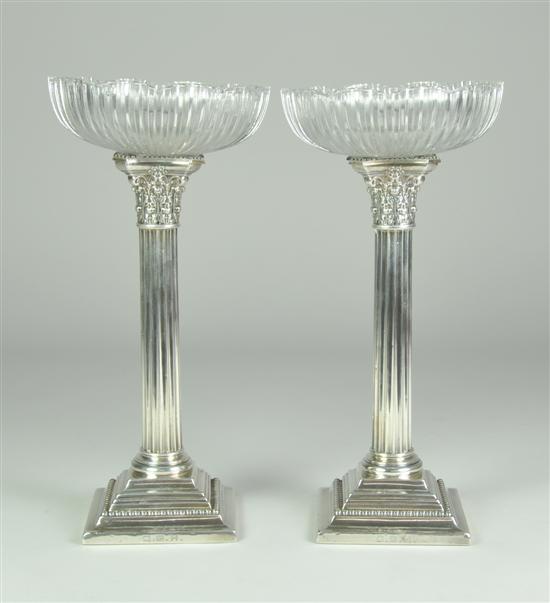 Appraisal: Pair of Gorham Weighted Sterling Candlesticks Fluted Corinthian columns Removable