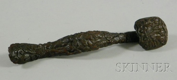 Appraisal: Asian Carved Wooden Boxwood Scepter shaped rod with character figures