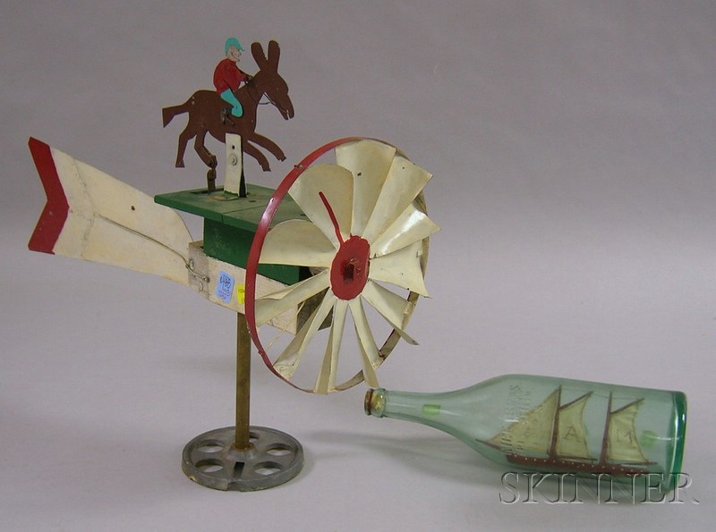 Appraisal: Painted Wood and Sheet Metal Jockey and Mule Whirligig and