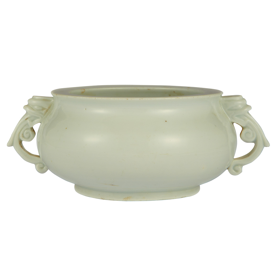 Appraisal: Chinese Dehua Censer The bulbous body set on either side