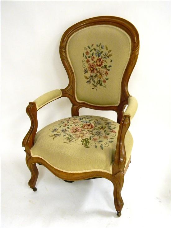 Appraisal: th C Victorian chair with cream and floral needlepoint upholstery