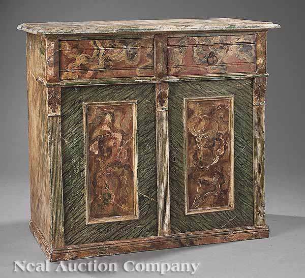 Appraisal: An Antique Italian Paint-Decorated Cabinet th c with drawers and