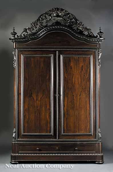 Appraisal: An Important American Rococo Carved Rosewood Armoire mid- th c