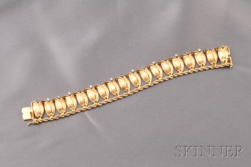 Appraisal: kt Gold Sapphire and Diamond Tulip Bracelet composed of brushed