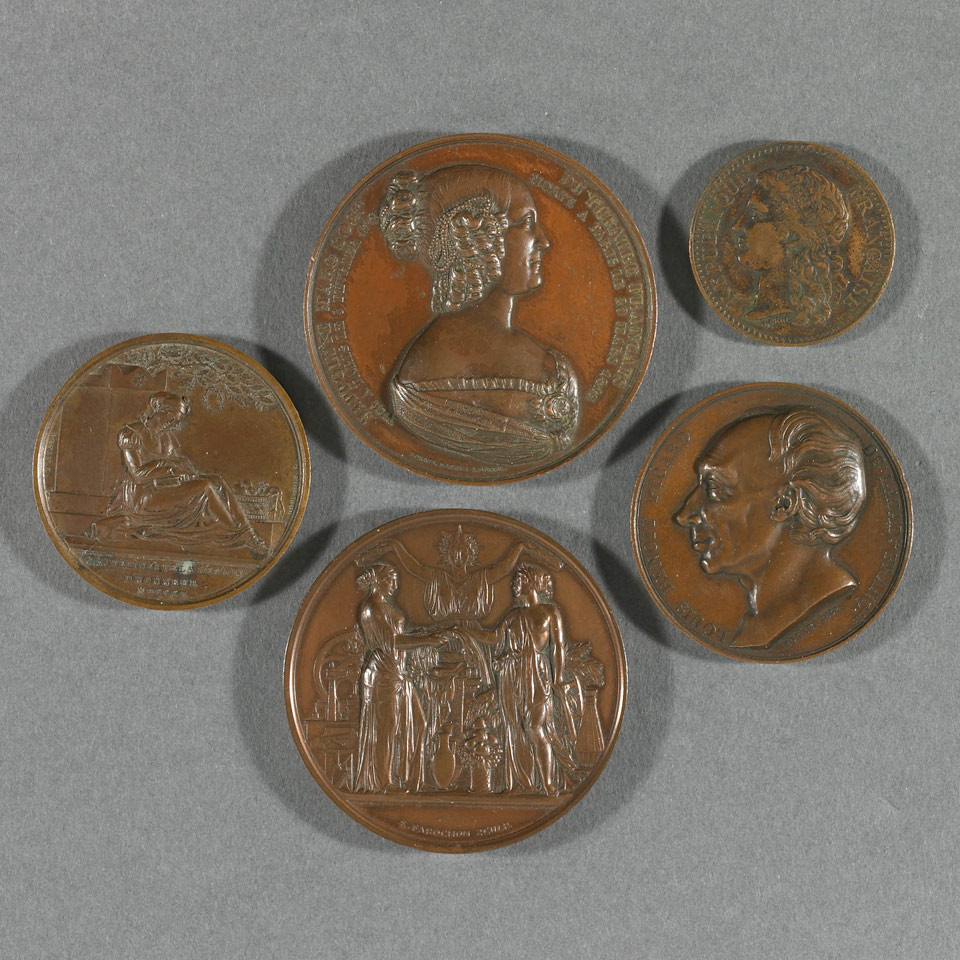 Appraisal: Group of Five French Copper and Bronze Medals th century