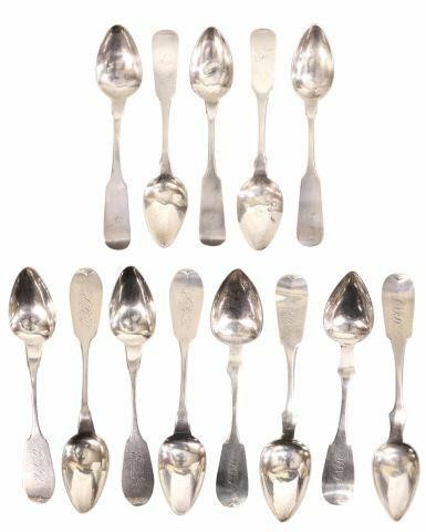 Appraisal: lot of American coin silver fiddleback spoons including T B