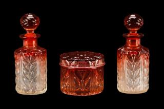 Appraisal: French Baccarat Depose Rose Tiente Dresser Set Baccarat French founded