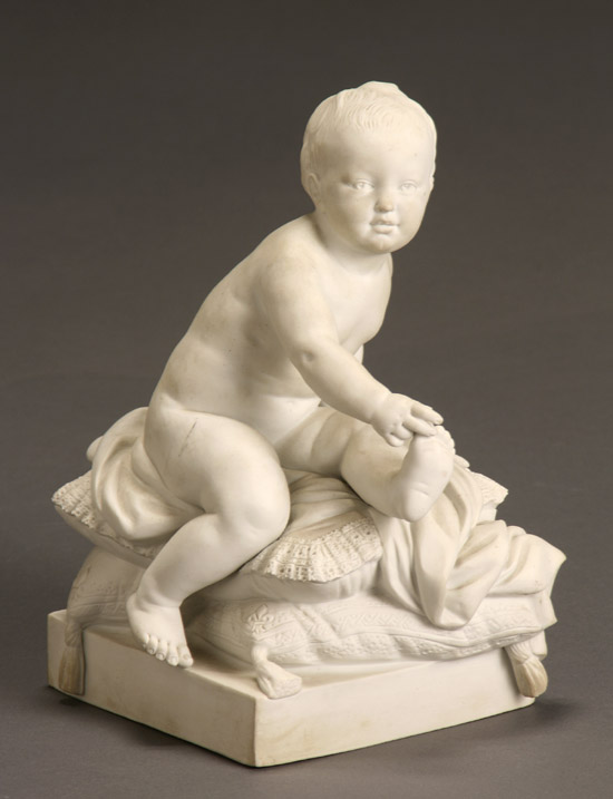 Appraisal: S vres-Type Bisque Figure of a Young Child Seated on