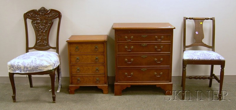 Appraisal: Two Diminutive Chippendale-style Walnut Veneer Chests of Drawers a Late