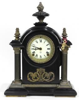 Appraisal: Ansonia slate and patinated metal mounted mantle clock Ansonia slate