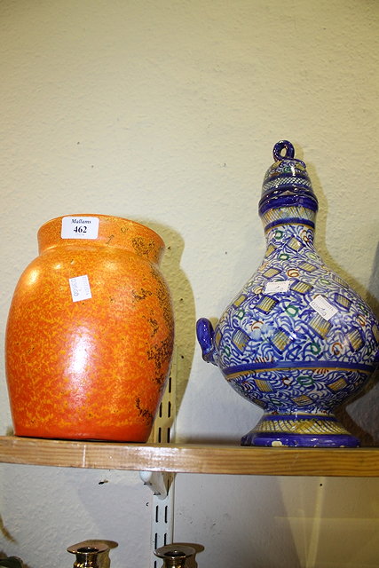 Appraisal: A BRANNAM ORANGE SPECKLED POTTERY VASE cm and a continental