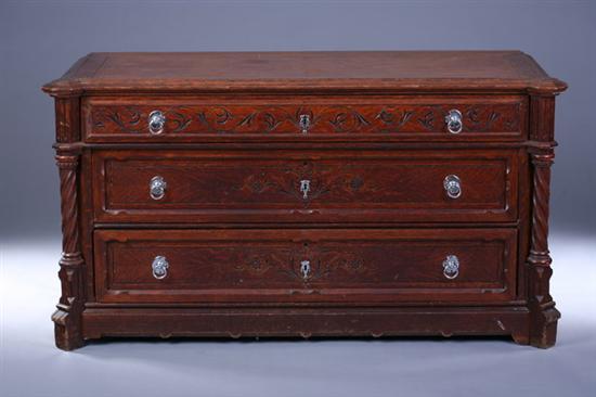 Appraisal: RENAISSANCE REVIVAL OAK LOW CHEST OF DRAWERS Late th Century