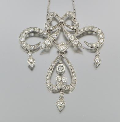 Appraisal: An Edwardian Style Platinum and Diamond Necklace Platinum pendant designed