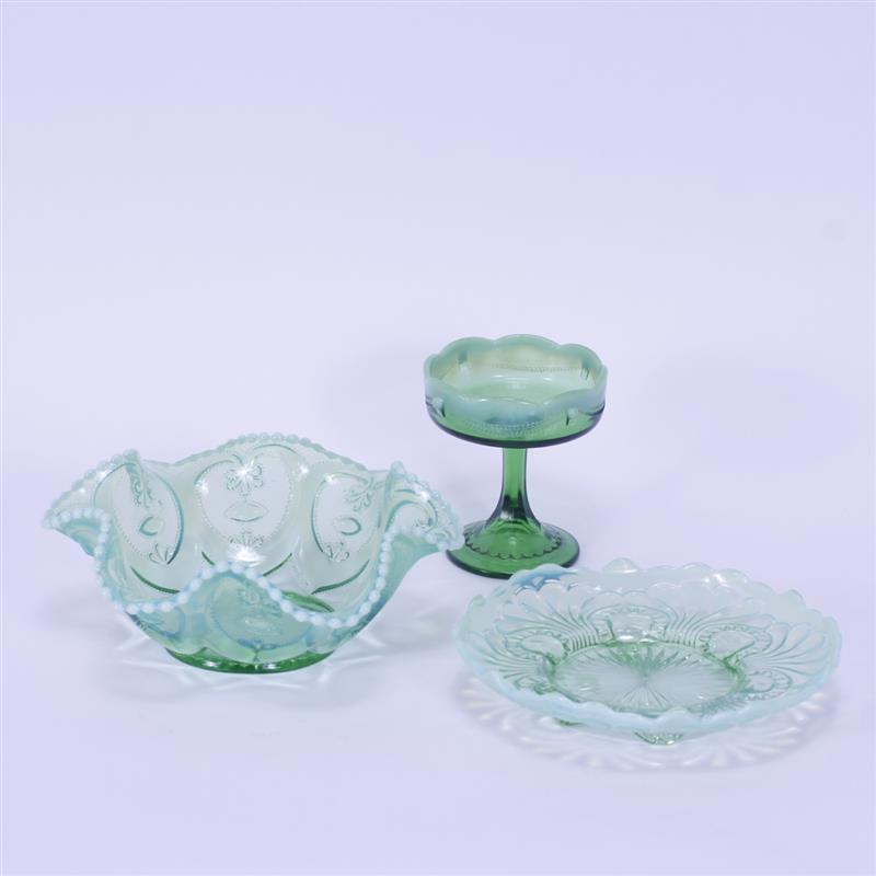 Appraisal: Three Green Opalescent Glass dishes Bowl sherbert cup and underplate