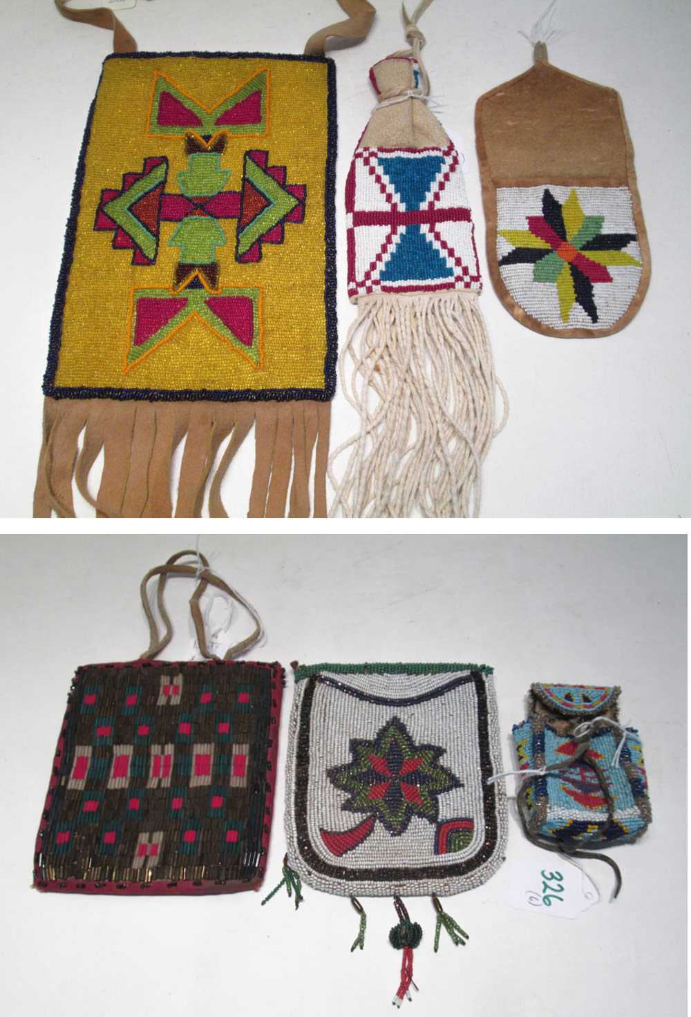 Appraisal: LOT OF SIX NATIVE AMERICAN BEADED ITEMS including flat plateau