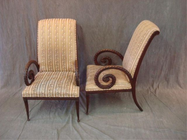 Appraisal: Pair Neoclassical style roll arm chairs Seat height From a