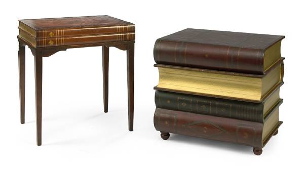 Appraisal: A leather clad book form table together with a pair