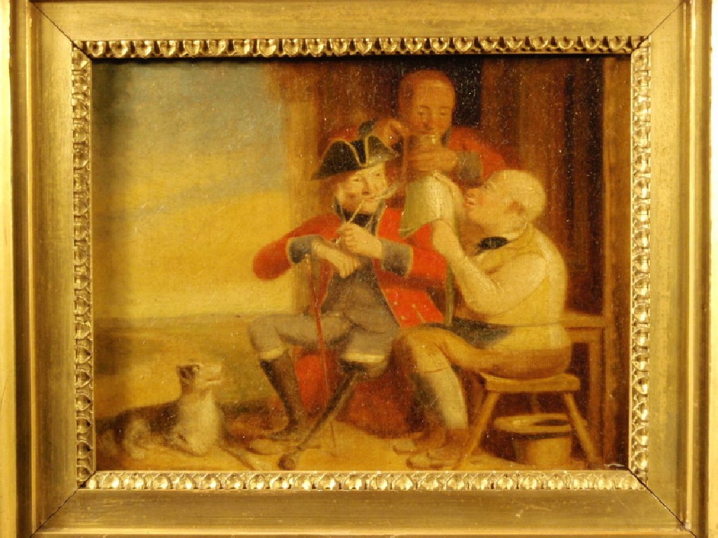 Appraisal: thC School A tavern scene with figures and dog oil