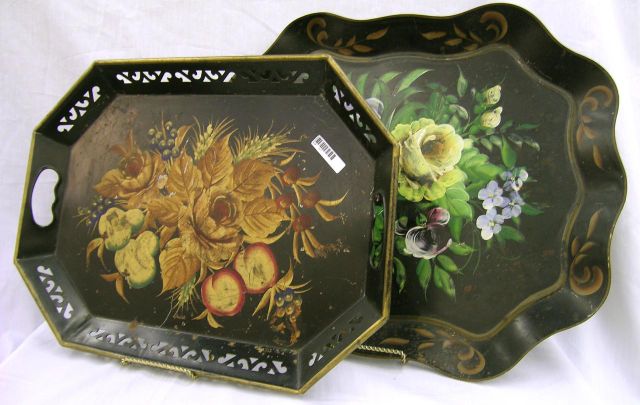 Appraisal: Group of two hand tole-painted metal trays by Pilgrim for