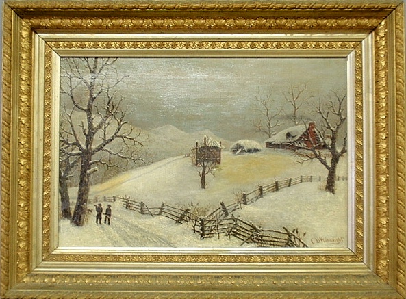 Appraisal: - Oil on canvas painting of a winter country landscape