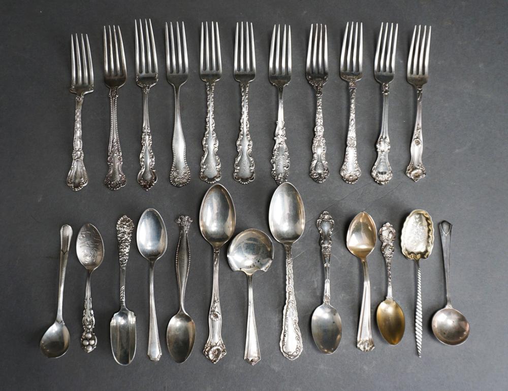 Appraisal: GROUP WITH AMERICAN STERLING SILVER SPOONS FORKS AND SMALL SERVING