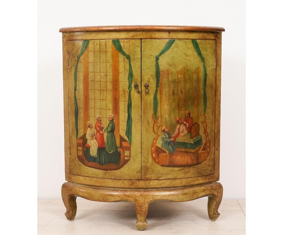 Appraisal: Painted corner cabinet decorated with robed figures and horses th