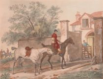 Appraisal: Hand Colored Engraving L'Entree a l'Ecurie Hand-colored French engraving is