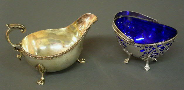 Appraisal: Sterling silver candy dish by Howard Co NY with cobalt