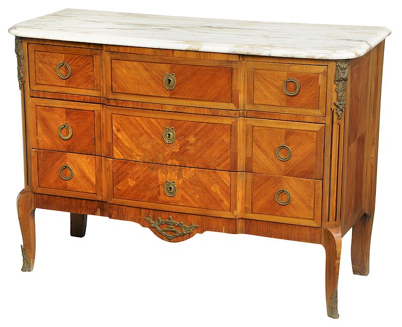 Appraisal: Louis XV Style Marble Top Commode French th century creamy