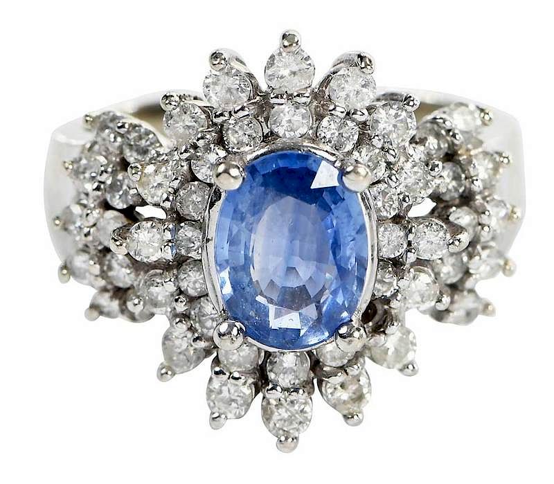 Appraisal: kt Sapphire Diamond Ring center blue sapphire estimated weight cts