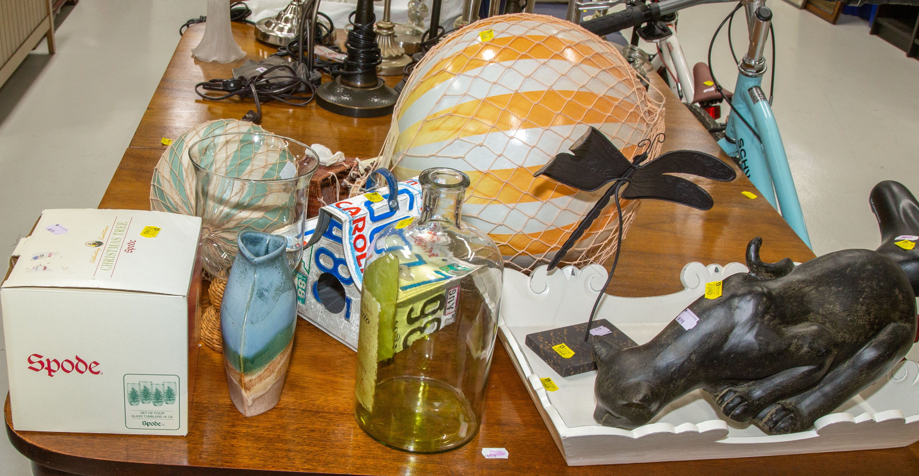 Appraisal: ASSORTED ITEMS Including two hanging hot air balloons large wine