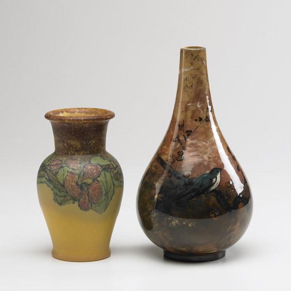 Appraisal: ROOKWOOD Two vases Limoges-type by Nat Hirschfeld loss of height