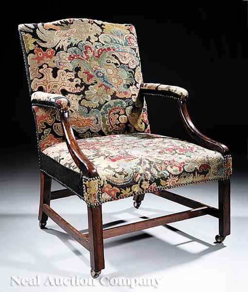 Appraisal: A George III Mahogany and Needlepoint Lolling Chair of Generous