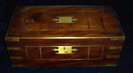 Appraisal: A Regency mahogany brass bound and inlaid writing box with