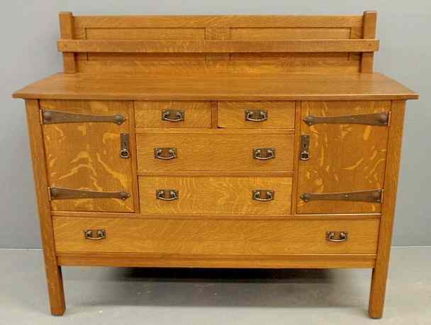 Appraisal: Stickley Bros oak Arts Crafts sideboard with plate rack and